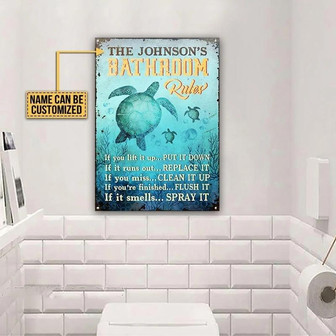 Metal Sign- Sea Turtle Bathroom Rules Blue Rectangle Metal Sign Custom Name - Thegiftio