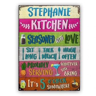 Metal Sign- Seasoned With Love Rectangle Metal Sign Custom Name Nice Style - Thegiftio UK