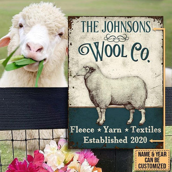 Metal Sign- Sheep Wool Co Beautiful Design Rectangle Metal Sign Custom Name Year - Thegiftio UK