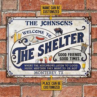 Metal Sign- The Shelter Grilling Blue Design White Rectangle Metal Sign Custom Name Place - Thegiftio UK