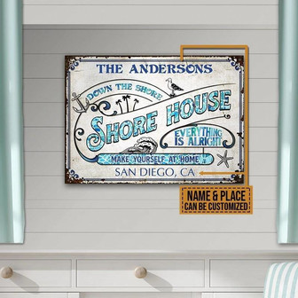 Metal Sign- Shore House Blue Rectangle Metal Sign Custom Name Place - Thegiftio UK