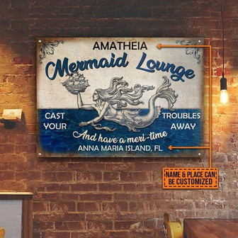 Metal Sign- Silver Mermaid Lounge Maritime Rectangle Metal Sign Custom Name Place - Thegiftio UK