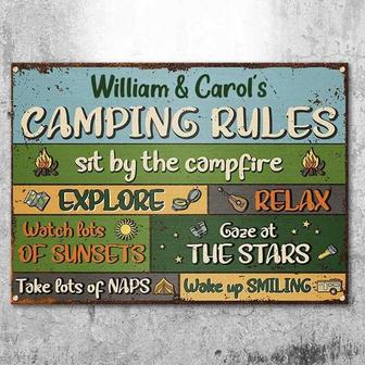 Metal Sign- Sit By The Campfire Explore And Relax Cool Design Rectangle Metal Sign Custom Name - Thegiftio UK