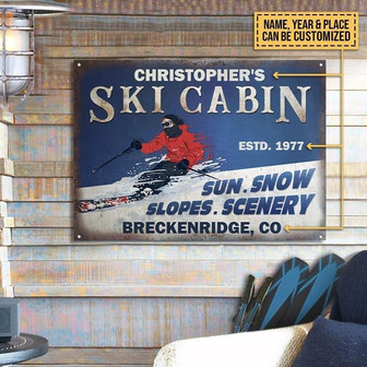 Metal Sign- Skiing Sun Snow Slopes Scenery Rectangle Metal Sign Custom Name Year Place - Thegiftio
