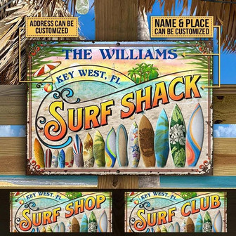 Metal Sign- Surfing Beach Colorful Surfboard Rectangle Metal Sign Custom Name Place Address - Thegiftio UK