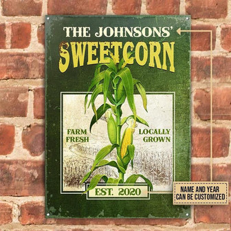 Metal Sign- Sweet Corn Farm Fresh Locally Grown Rectangle Metal Sign Custom Name Year - Thegiftio UK