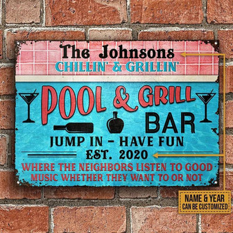 Metal Sign- Swimming Pool Jump In Have Fun Lovely Rectangle Metal Sign Custom Name Year - Thegiftio UK