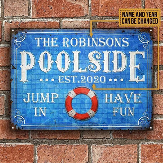 Metal Sign- Swimming Pool Jump In Have Fun Rectangle Metal Sign Custom Name Year - Thegiftio UK