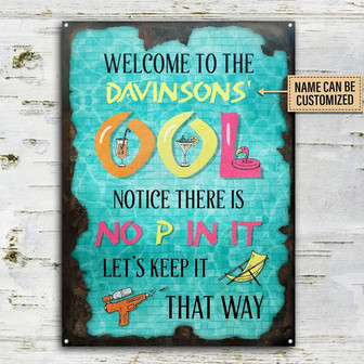 Metal Sign- Swimming Pool Keep It That Way Blue Rectangle Metal Sign Custom Name - Thegiftio UK