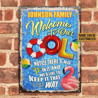 Metal Sign- Swimming Pool Red Swimming Float Rectangle Metal Sign Custom Name - Thegiftio UK