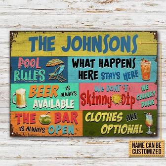 Metal Sign- Swimming Pool Rules Beer Is Always Available Rectangle Metal Sign Custom Name - Thegiftio UK