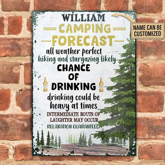 Metal Sign- Tall Tree Camping Weekend Forecast Rectangle Metal Sign Custom Name - Thegiftio