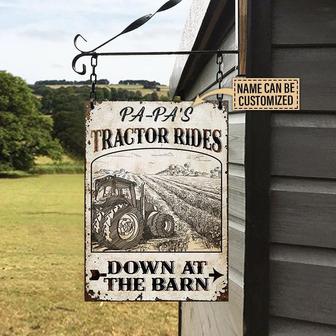 Metal Sign- Tractor Down At The Barn Black And White Rectangle Metal Sign Custom Name - Thegiftio UK