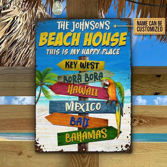 Metal Sign- Tropical Beach Direction Road Sign Colorful Rectangle Metal Sign Custom Name - Thegiftio