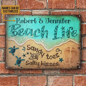 Metal Sign- Turtle Beach Life Sandy Toes Rectangle Metal Sign Custom Name - Thegiftio UK