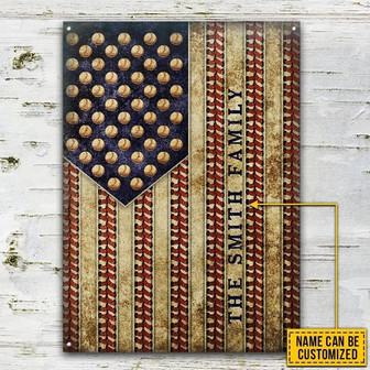Metal Sign- Unique Stars And Stripes Baseball Family Rectangle Metal Sign Custom Name - Thegiftio