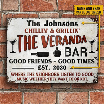 Metal Sign- The Veranda Chilling White Rectangle Metal Sign Custom Name Year - Thegiftio UK