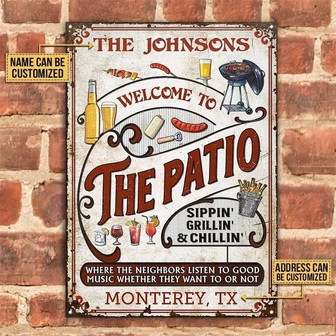 Metal Sign- Vertical Rectangle Patio Grilling Red Design Rectangle Metal Sign Custom Name Address - Thegiftio UK
