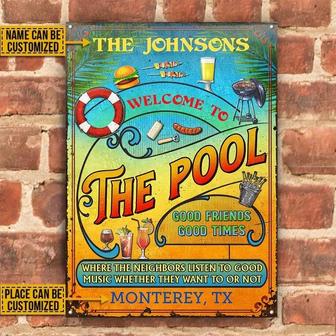Metal Sign- Vertical Rectangle Pool Grilling Summer Rectangle Metal Sign Custom Name Place Nice Style - Thegiftio UK