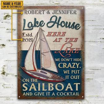 Metal Sign- Vertical Rectangle Sailboat Lake House Crazy Rectangle Metal Sign Custom Name Year - Thegiftio UK