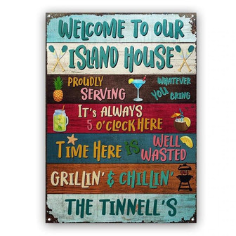 Metal Sign- Welcome To Our Island House Beautiful Rectangle Metal Sign Custom Name - Thegiftio UK