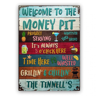 Metal Sign- Welcome To The Money Pit Rectangle Metal Sign Custom Name - Thegiftio UK