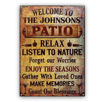 Metal Sign- Welcome Patio Forget Out Worries Rectangle Metal Sign Custom Name - Thegiftio UK