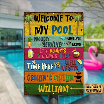 Metal Sign- Welcome To My Pool Colorful Background Rectangle Metal Sign Custom Name - Thegiftio UK