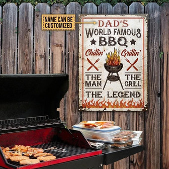 Metal Sign- White Theme BBQ World Famous Custom Name Rectangle Metal Sign - Thegiftio