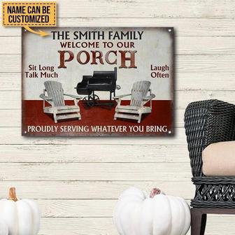 Metal Sign- White Chairs Grilling Porch Sit Long Rectangle Metal Sign Custom Name - Thegiftio UK