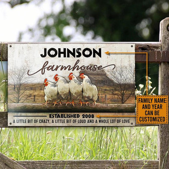 Metal Sign- White Chicken Happy Moment Rectangle Metal Sign Custom Name Year - Thegiftio