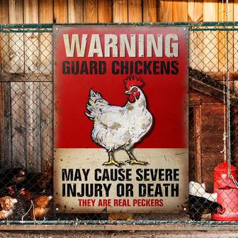 Metal Sign- White Chicken Warning Real Peckers Red Rectangle Metal Sign - Thegiftio UK