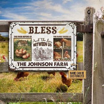 Metal Sign- White Theme Farm Chicken Bless The Food Before Us Rectangle Metal Sign Custom Name - Thegiftio UK