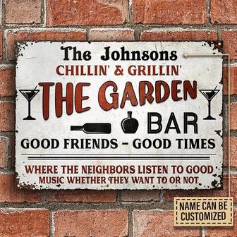 Metal Sign- White Background Garden Bar Beer Good Music Rectangle Metal Sign Custom Name - Thegiftio UK
