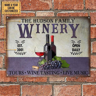 Metal Sign- Wine Winery Purple Design Rectangle Metal Sign Custom Name Year - Thegiftio