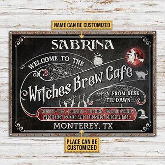 Metal Sign- Witch Brew Cafe Black Rectangle Metal Sign Custom Name Place - Thegiftio UK