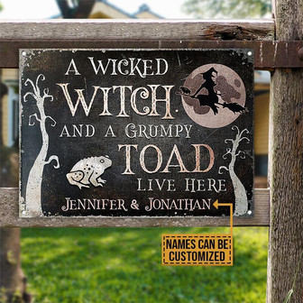 Metal Sign- Witch Wicked Witch Live Here Black Rectangle Metal Sign Custom Name - Thegiftio
