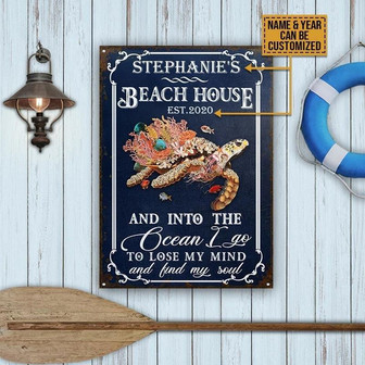 Metal Sign- Wonderful Sea Turtle Beach And Into Rectangle Metal Sign Custom Name Year - Thegiftio UK