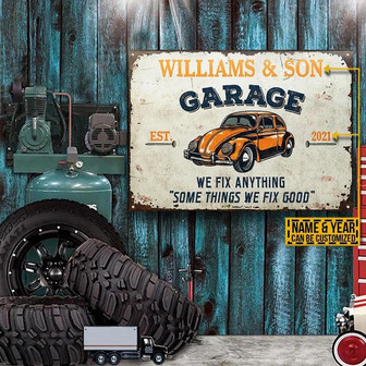 Metal Sign- Yellow Auto Mechanic We Fix Anything Rectangle Metal Sign Custom Name Year - Thegiftio UK
