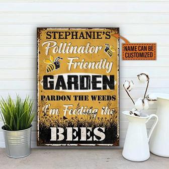 Metal Sign- Yellow Theme Bee Garden Pollinator Friendly Custom Name Rectangle Metal Sign - Thegiftio UK