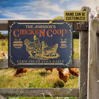 Metal Sign- Yellow Chicken Coop Farm Fresh Eggs Rectangle Metal Sign Custom Name - Thegiftio UK