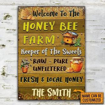 Metal Sign- Yellow Honey Bee Welcome To The Farm Rectangle Metal Sign Custom Name - Thegiftio UK