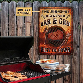 Metal Sign- Yummy Grilling Best In Town Custom Name Rectangle Metal Sign - Thegiftio UK