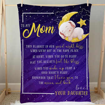 To My Mom This Blanket Is Our Good Night Kiss, Cute Sleeping Elephant Fleece Blanket Home Decor Gift From Daughter - Thegiftio UK