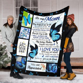 To My Mom Blue Butterfly Fleece Blanket,,Anniversary,Gift For Mom Family Home Decor Bedding Couch - Thegiftio UK