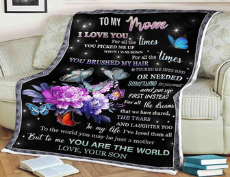 To My Mom Butterfly Flower Blanket,The Tears And Laughter Too In My Life Love Your Son, Gift For Mom Family Home Decor - Thegiftio UK