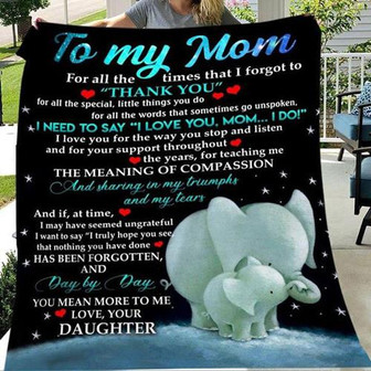 To My Mom Cute Elephant Day By Day You Mean More To Me Gift From Daughter Fleece Blanket Home Decor Bedding Couch - Thegiftio UK
