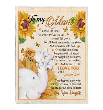To My Mom Daughter Love You With Special Love Elephant Sunflower Fleece Blanket Daughter's Gifts For Mom Birthday Gift - Thegiftio