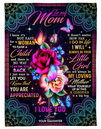 To My Mom, Colorful Rose And Butterfly Fleece Blanket Gift For Daughter From Mom Birthday Gift Home Decor Bedding Couch - Thegiftio UK