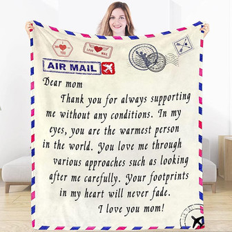 To My Mom Gift Blanket - Gifts for Mom from Daughter Son I Love You Mom Air Mail Letter Blanket Soft Throw Unique Mom Gifts for Mothers Day, Birthday - Thegiftio